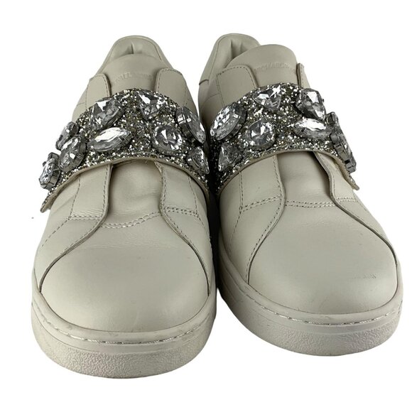 Michael Kors Women's Decorated Stones Shiny Sneakers White Off Sz 8M Pre-Owned - Picture 1 of 8